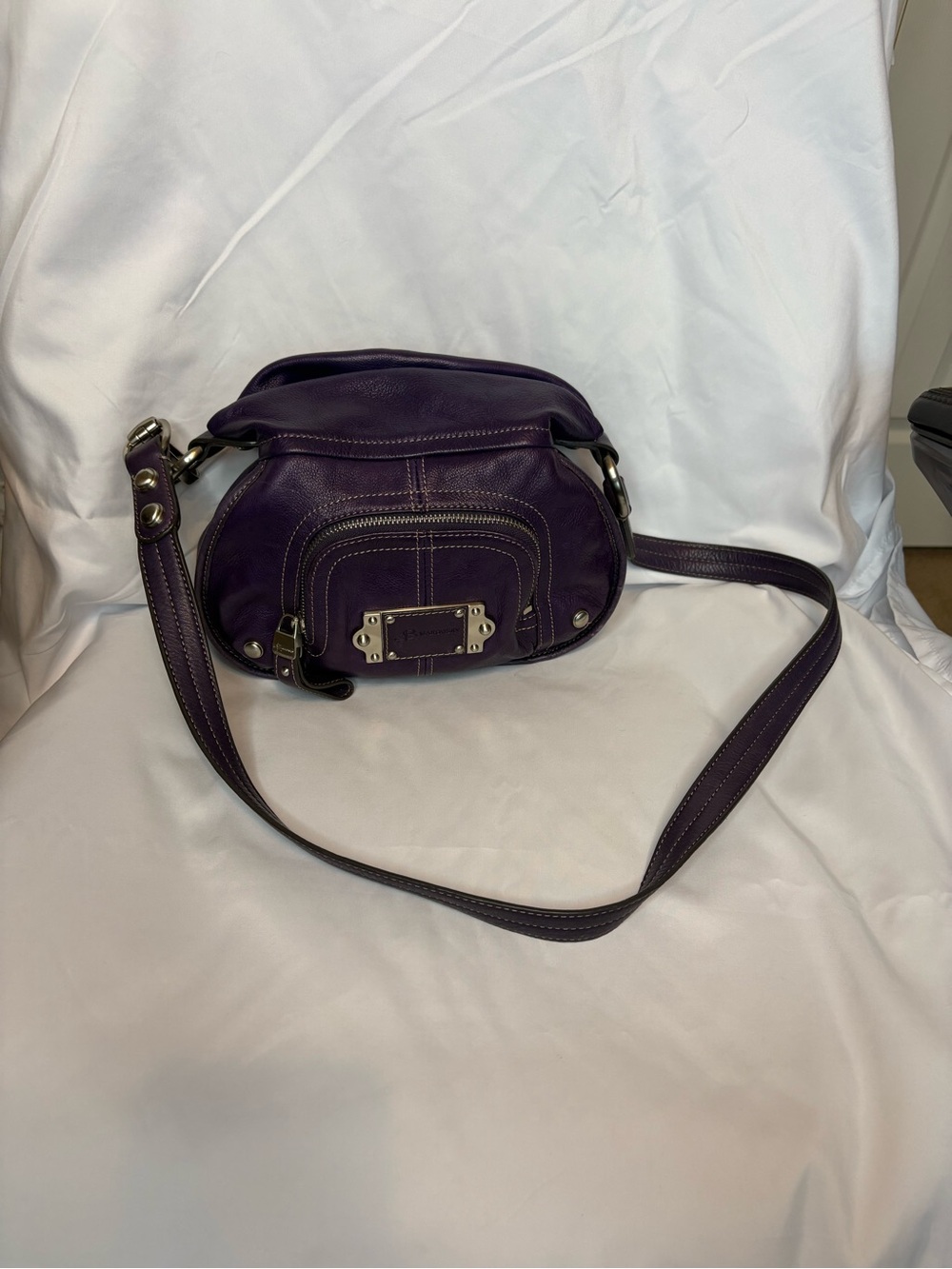 B Makowaki Purple Leather Crossbody Shoulder Bag